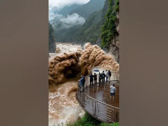 Video thumbnail for Terrifying Moment Flood Swallows Tourist Platform! #short