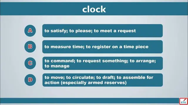 Video thumbnail for TOEIC Vocabulary: Disturb, Sort, Clock, Economize, Borrow, Secure, Upholstery, Book, Clerk