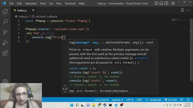 Video thumbnail for Node.js Fluent-FFMPEG Example to Remove or Mute Audio From MP4 Video File Using noAudio() Method