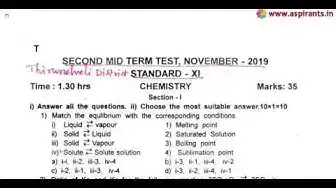 Video thumbnail for 11th Chemistry 2nd MidTerm Question Paper 2019-20 | Tirunelveli District | English Medium