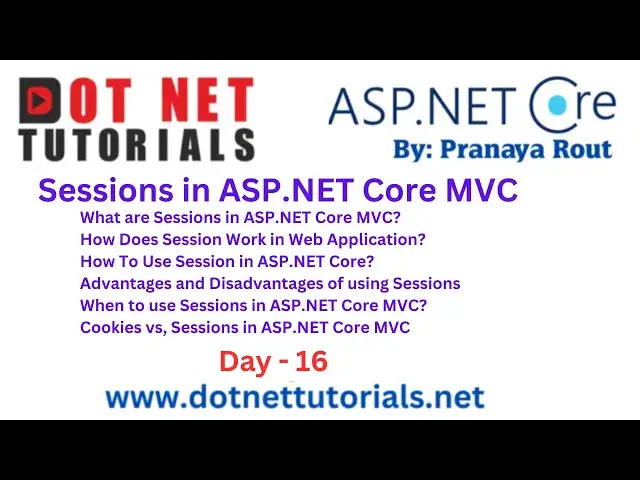 Video thumbnail for Sessions in ASP NET Core MVC | Day 16 | Pranaya Rout | Dot Net Tutorials | Online Training