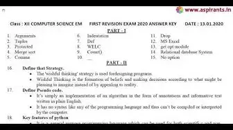Video thumbnail for 12th Computer Science First Revision Answer Keys 2019-20 | Virudhunagar District | English Medium