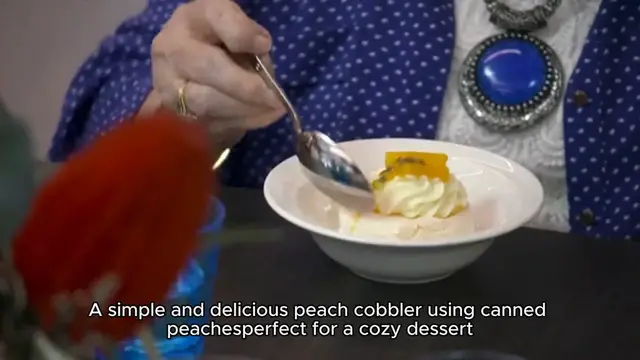 Video thumbnail for peach cobbler recipe made with canned peaches