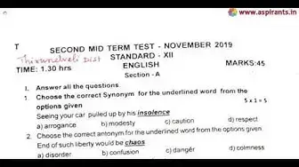Video thumbnail for 12th English 2nd MidTerm Question Paper 2019-20 | Tirunelveli District | Team Aspirants