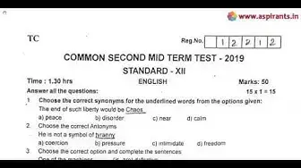 Video thumbnail for 12th English 2nd MidTerm Question Paper 2019-20 | Trichy District | Team Aspirants