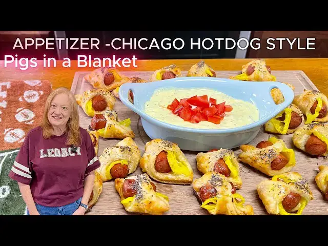 Video thumbnail for Pigs In a Blanket CHICAGO HOTDOG STYLE APPETIZER with a Creamy Dip