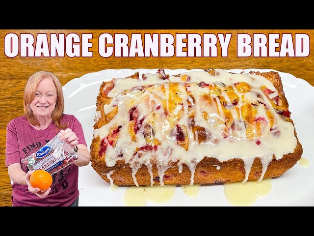 Video thumbnail for ORANGE CRANBERRY BREAD WITH GLAZE Christmas Bread Recipe