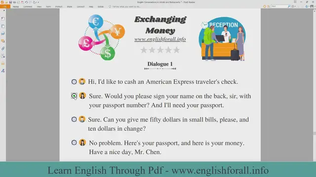 Video thumbnail for English Conversations in Hotels and Restaurants - Exchanging Money