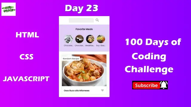 Video thumbnail for Day 23 in the Journey 100 Days of Code Challenge | Recipe App Series 9
