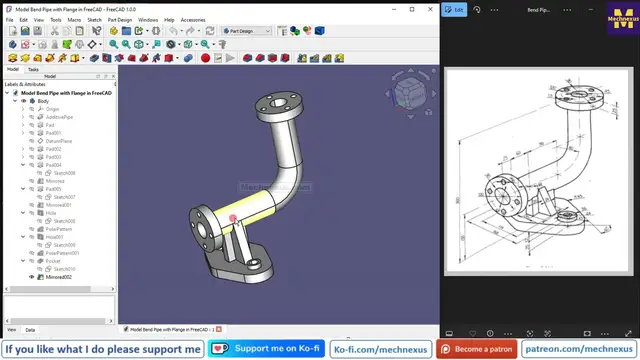 'Video thumbnail for Model Pipe with Flange in FreeCAD : (Gallery Serial No.26) | FreeCAD | Mechnexus |'
