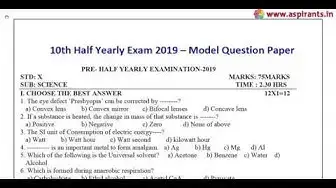 Video thumbnail for 10th Science Half Yearly 2019-20 Model Question Paper-1 |  English Medium | Team Aspirants