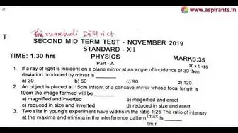 Video thumbnail for 12th Physics 2nd MidTerm Question Paper 2019-20 | Tirunelveli District | English Medium