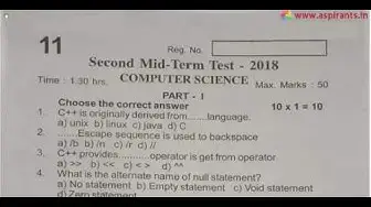 Video thumbnail for 11th Computer Science 2nd MidTerm Question Paper 2018-19 | English Medium | Team Aspirants