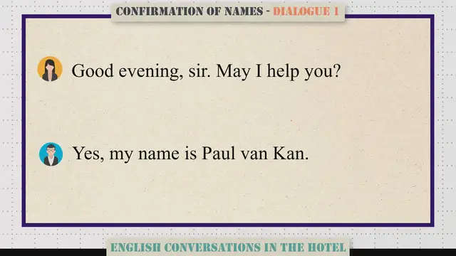 Video thumbnail for Confirmation Of Names - English Conversations in the Hotel