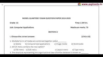 Video thumbnail for 12th Computer Applications Quarterly Exam Model Question Paper 2019-20 | Pudukkottai  District | EM