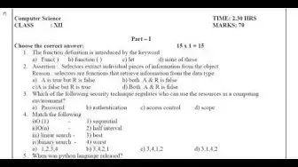 Video thumbnail for 12th Computer Science Quarterly Exam 2019-20 Model Question Paper-1 | Chennai District | EM