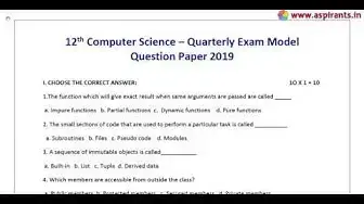 Video thumbnail for 12th Computer Science Quarterly Exam Model Question Paper 2019-20 | Tirupur District |English Medium