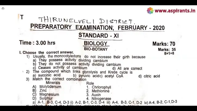 Video thumbnail for 11th Biology Second Revision Question Paper 2019-2020 | Tirunelveli District | English Medium