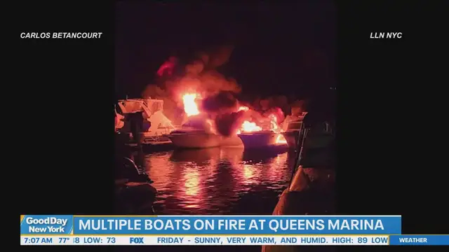 'Video thumbnail for Multiple boats on fire at Queens marina'