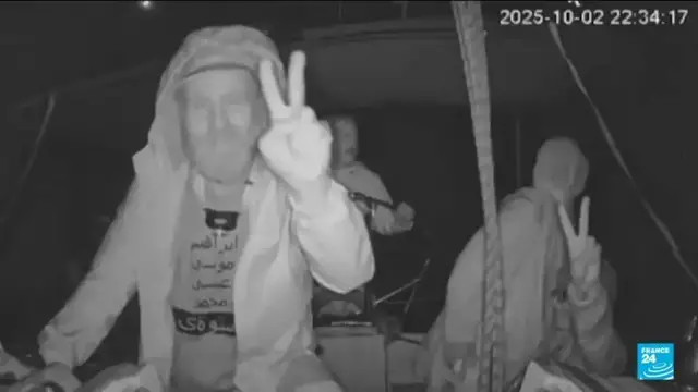 'Video thumbnail for Last flotilla boat sails on towards Gaza after Israel arrests 450 activists'