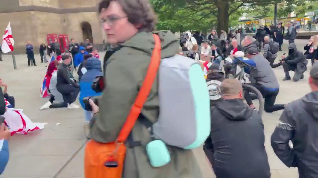 Video thumbnail for UK: Protests Spread to England After Belfast Knife Attack.
