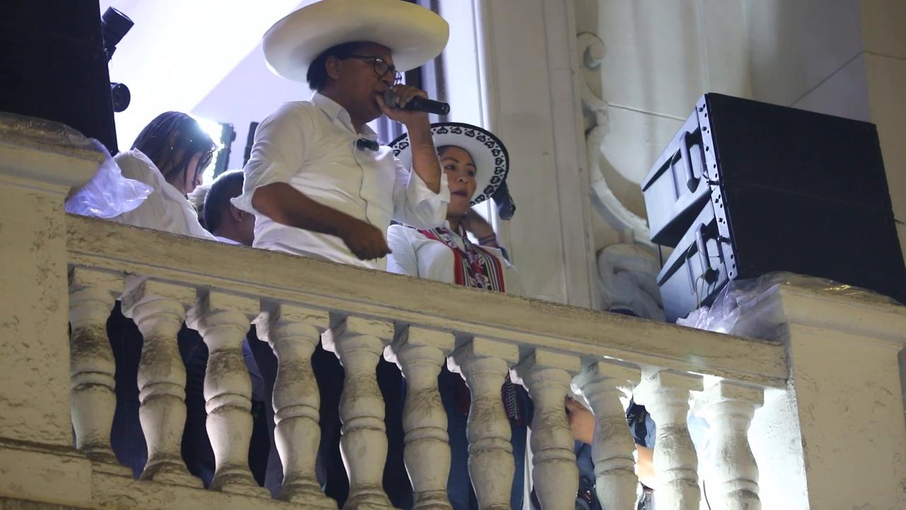 Video thumbnail for Peru: Peru presidential candidate Sanchez give speech to his supporters in Lima.