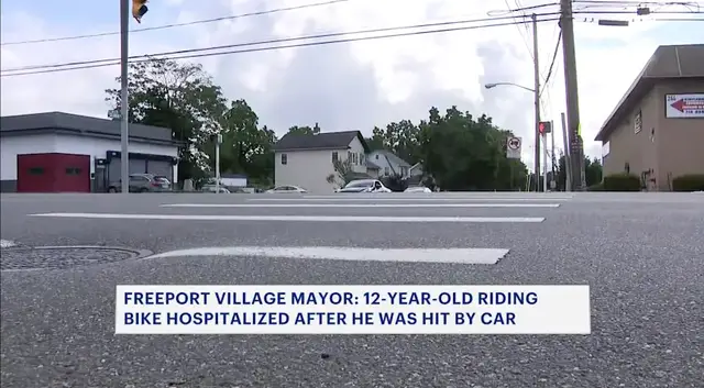 Video thumbnail for 12-year-old riding bike hit by car in Freeport