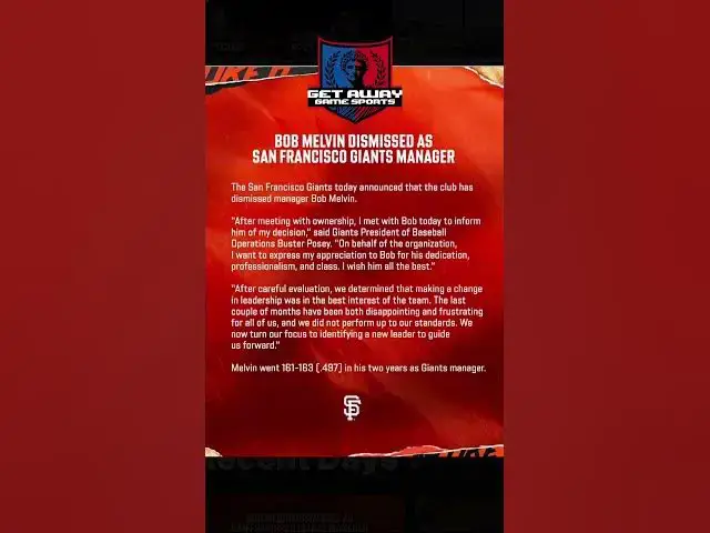 'Video thumbnail for This just in Bob Melvin has been fired by the San Francisco Giants! #sfgiants #mlb'