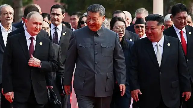 'Video thumbnail for Putin and Kim attend Xi's grand military parade in Beijing'
