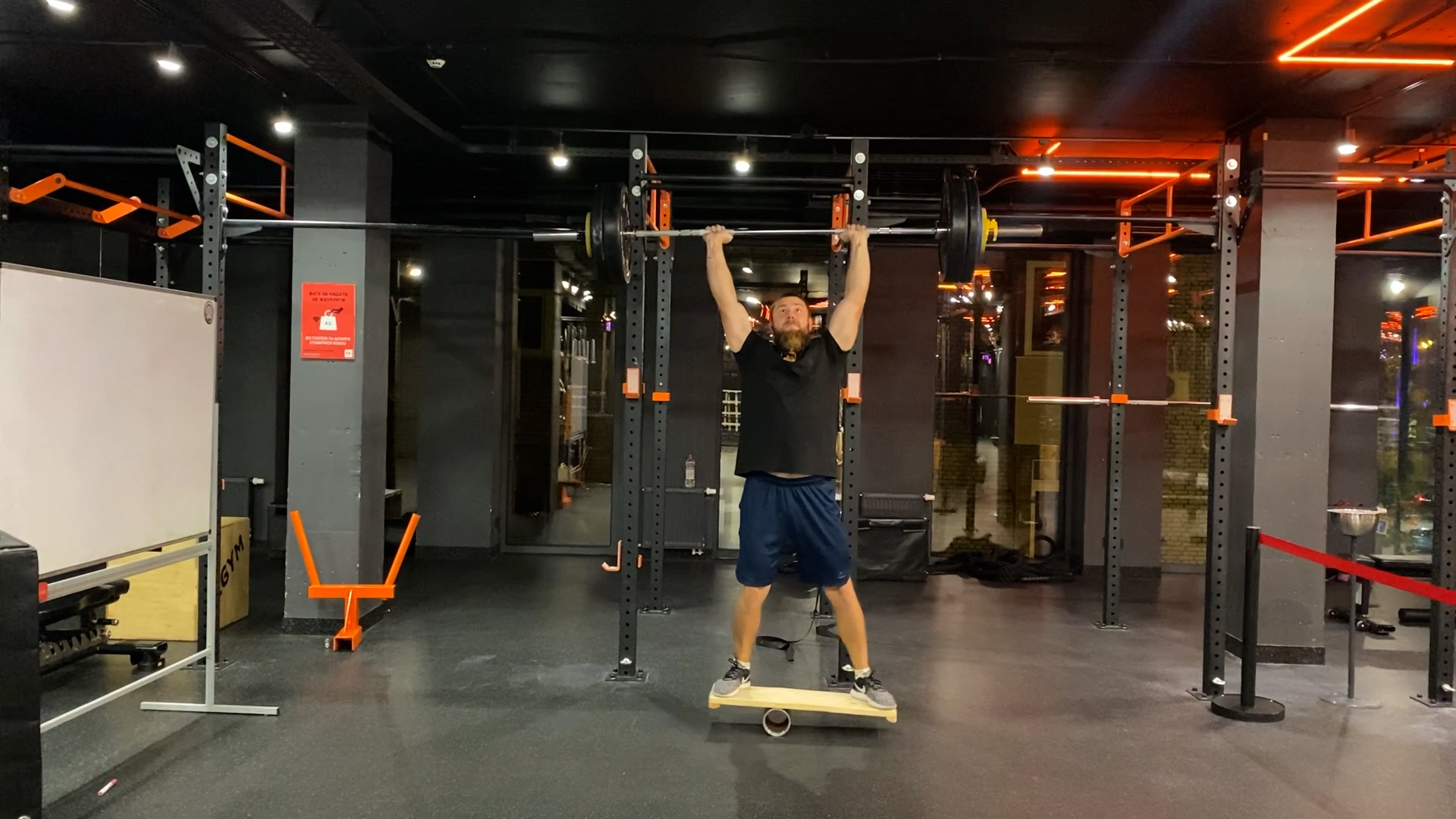 Video thumbnail for Heaviest weight lifted by barbell push press on a balance board  87.90 kg (193 lb 13 oz) by Dmytro Hrunskyi