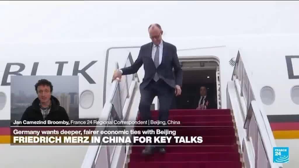 Video thumbnail for China, Germany talk up cooperation as Merz visits Beijing