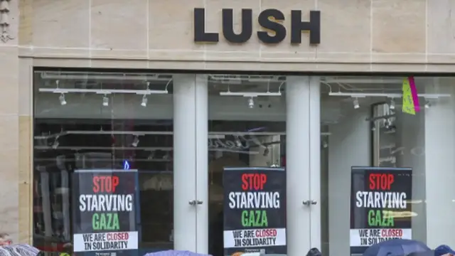 'Video thumbnail for UK cosmetics chain closes all shops in Gaza protest'