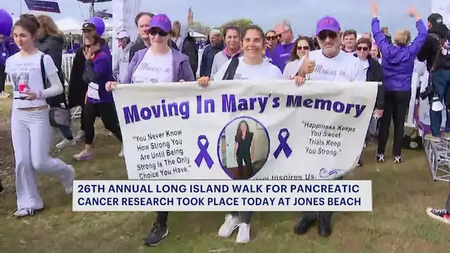 Video thumbnail for 26th annual Lustgarten walk draws thousands to Jones Beach for pancreatic cancer research