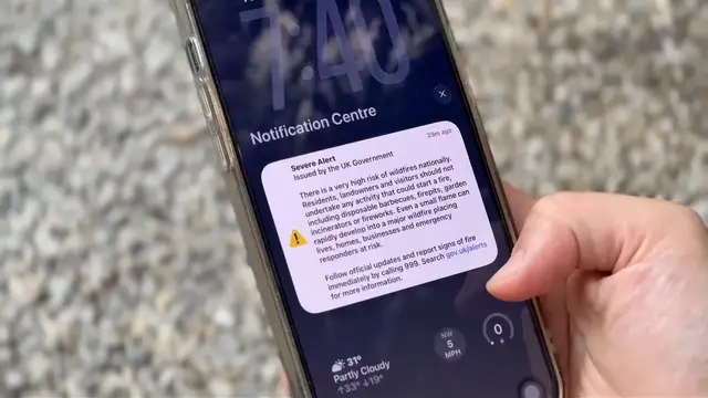Video thumbnail for UK: UK government sends emergency wildfire alert to millions in England and Wales.