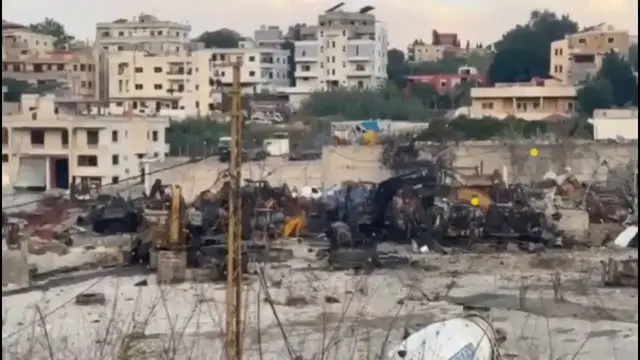 'Video thumbnail for South Lebanon: Documentation from this morning of the engineering equipment yard that the IDF attacked last night in the'