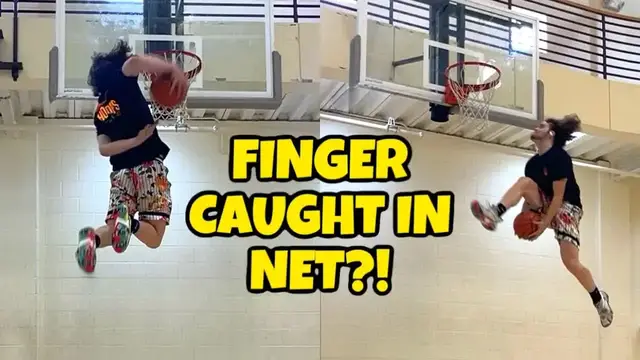 Video thumbnail for travis reynolds: 6ft dunker catches finger in net!