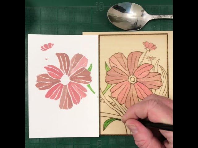 Video thumbnail for Hand-painted cosmos on a laser-engraved wood block #botanical #printmaking