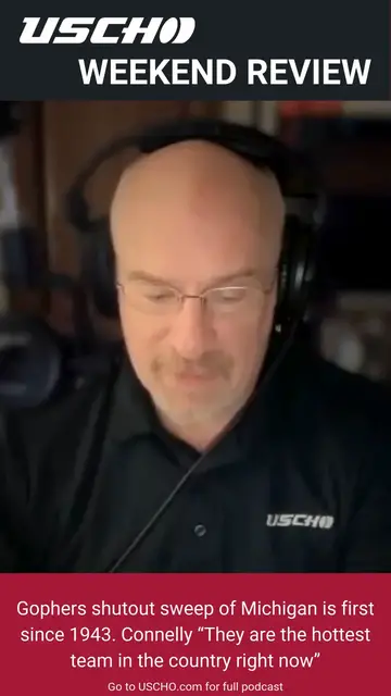 Video thumbnail for Minnesota post shutout sweep vs Michigan for first time since 1943