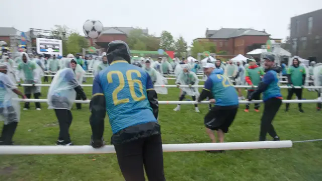 Video thumbnail for Largest game of human foosball - 254 people achieved by the Ontario Lottery and Gaming Corporation