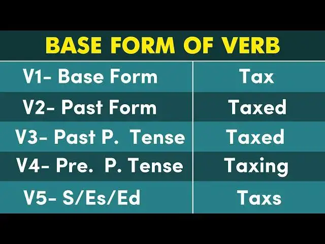 Video thumbnail for Conjugation English Verb to TAX | TAX Past Tense | V1 V2 V3 V4 V5