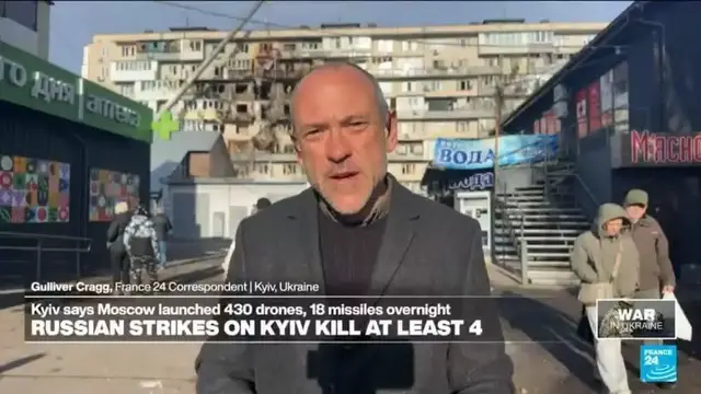 'Video thumbnail for Russian drone and missile attack on Kyiv kills 4 people, injures at least 34'