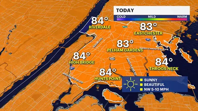 Video thumbnail for Sunshine all day in The Bronx - rain returns Thursday night
