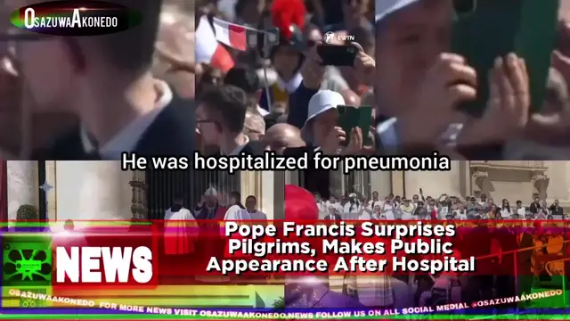 'Video thumbnail for Pope Francis Surprises Pilgrims, Makes Public Appearance After Hospital'
