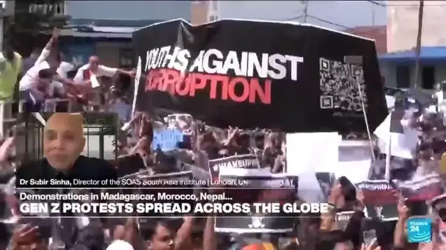 'Video thumbnail for A 'contagion effect' among GenZ protest movements, researcher says'