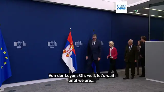 Video thumbnail for Serbia's President Vučić caught on hot mic: 'I received a message from Moscow'