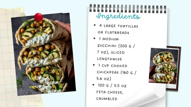 Video thumbnail for Grilled Zucchini & Feta Chickpea Wrap with Herbed Yogurt – Fresh, Healthy & Satisfying
