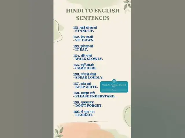 Video thumbnail for hindi to english translation sentences for practice | 150 Daily Use English sentences #english