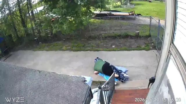 Video thumbnail for Man Tripping Down Stairs Carrying Laundry.