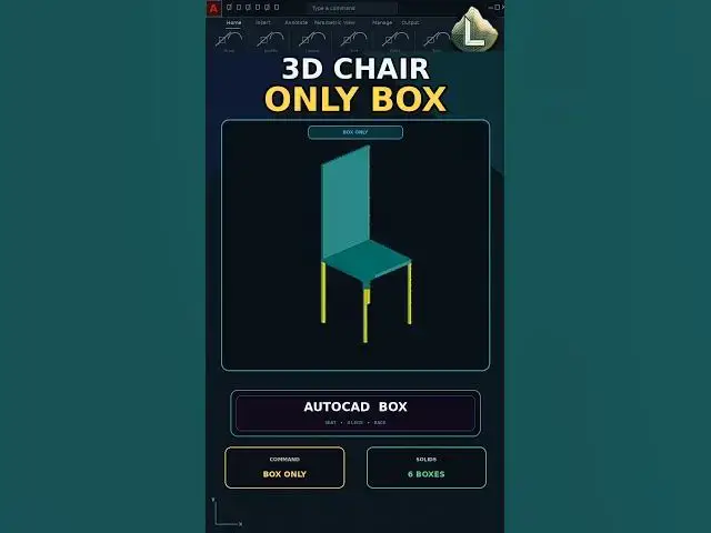 Video thumbnail for Make a 3D Chair in AutoCAD with BOX Only