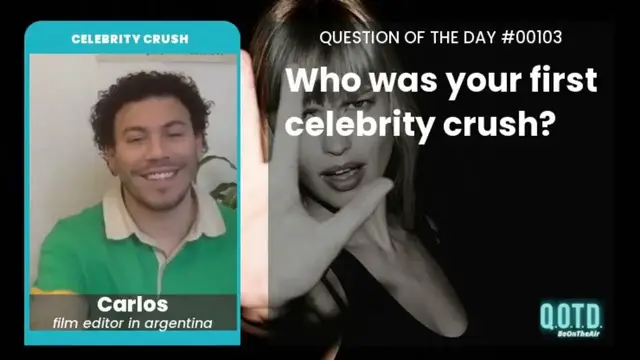 Video thumbnail for Carlos' first crush was Cameron Diaz in Charlie's Angels! Hi, Charlie!